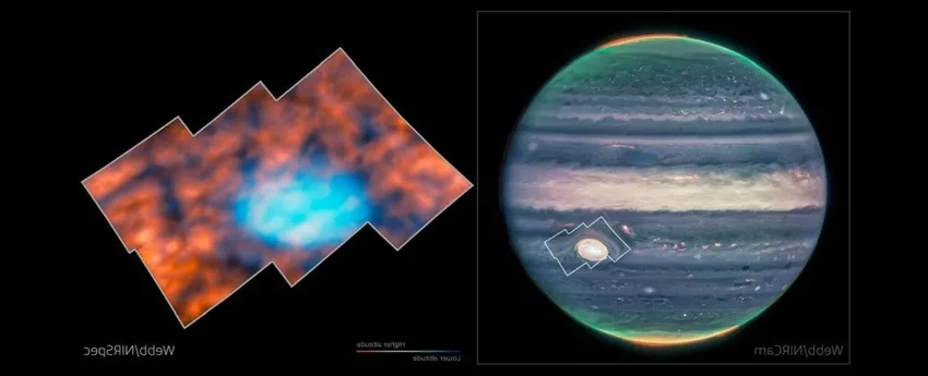 Телескоп «Джеймс Уэбб» обнаружил загадочные светящиеся структуры над Большим Красным Пятном